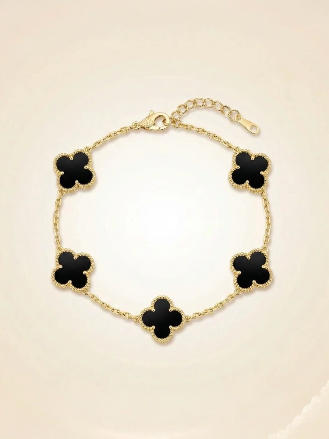JYARSH Women Gold Plated Anti-Tarnish Stainless Steel Black Clover Bracelet