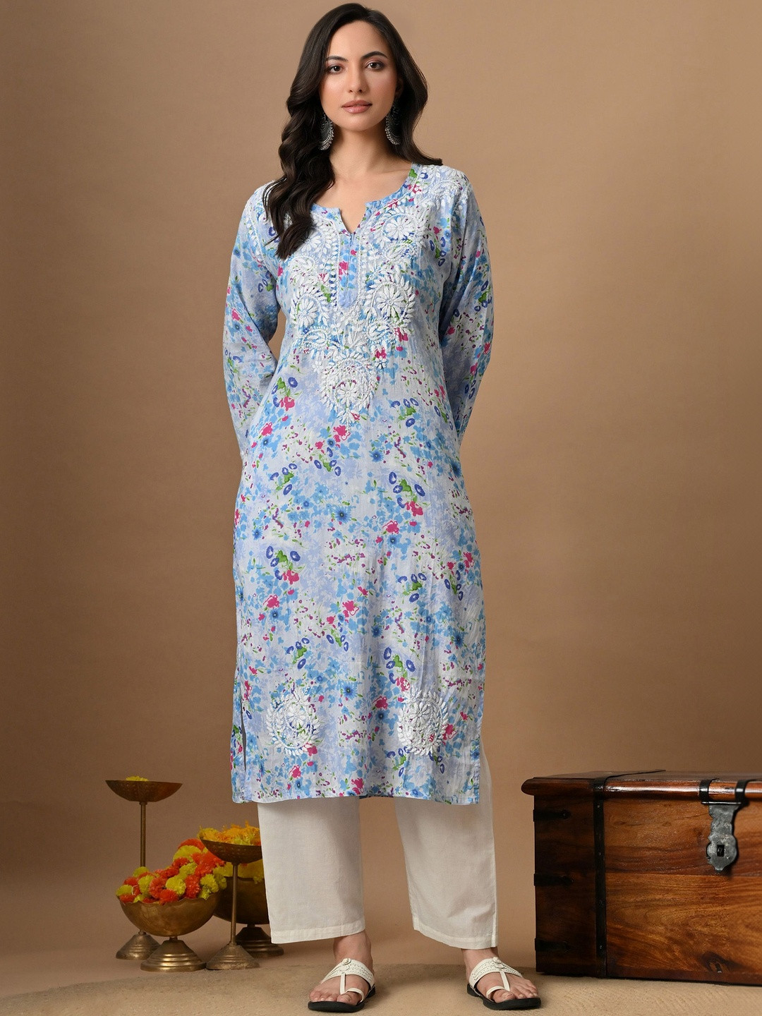 Syrish Floral Printed Chikankari Indie Prints Handloom Kurta