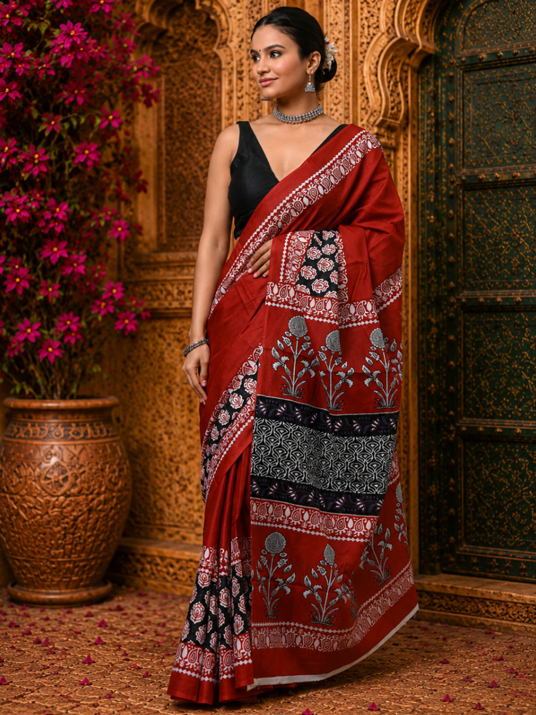 Dhaaga Ghar Kalamkari Pure Cotton Handloom Bagru Saree