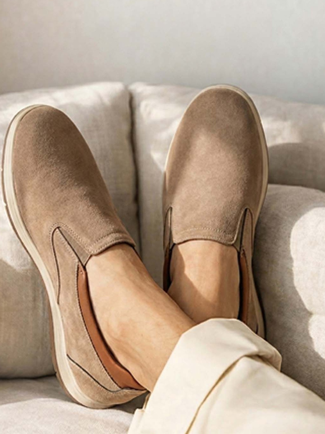 HERE&NOW Men Solid Nubuck Antibacterial Slip-On Sneakers