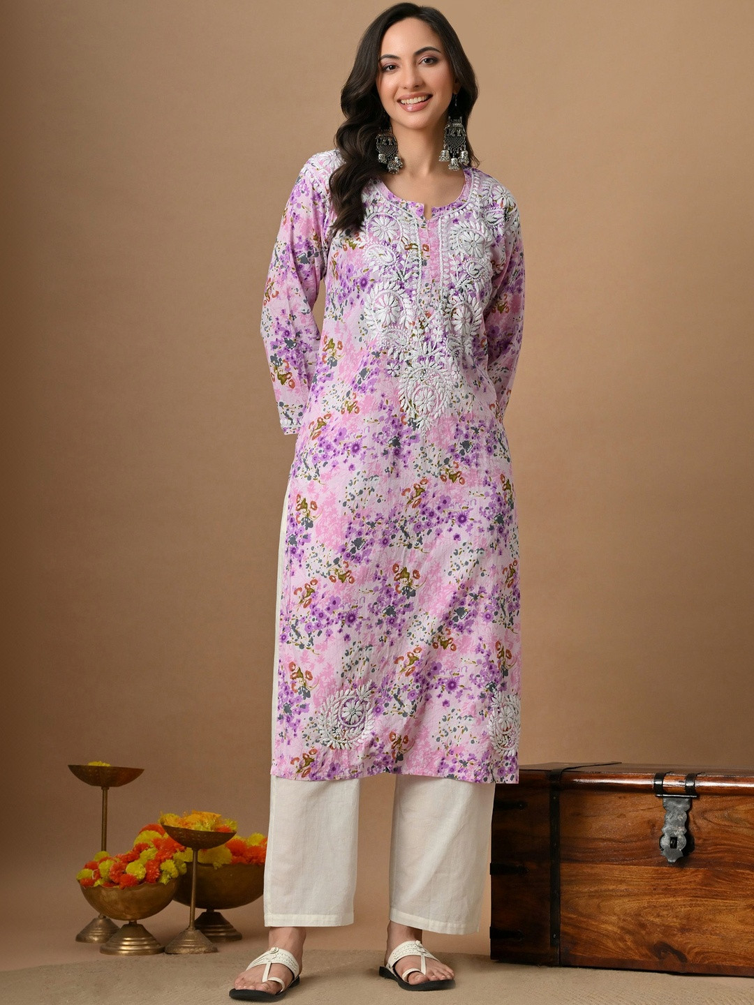 Syrish Floral Printed Chikankari Floral Handloom Kurta
