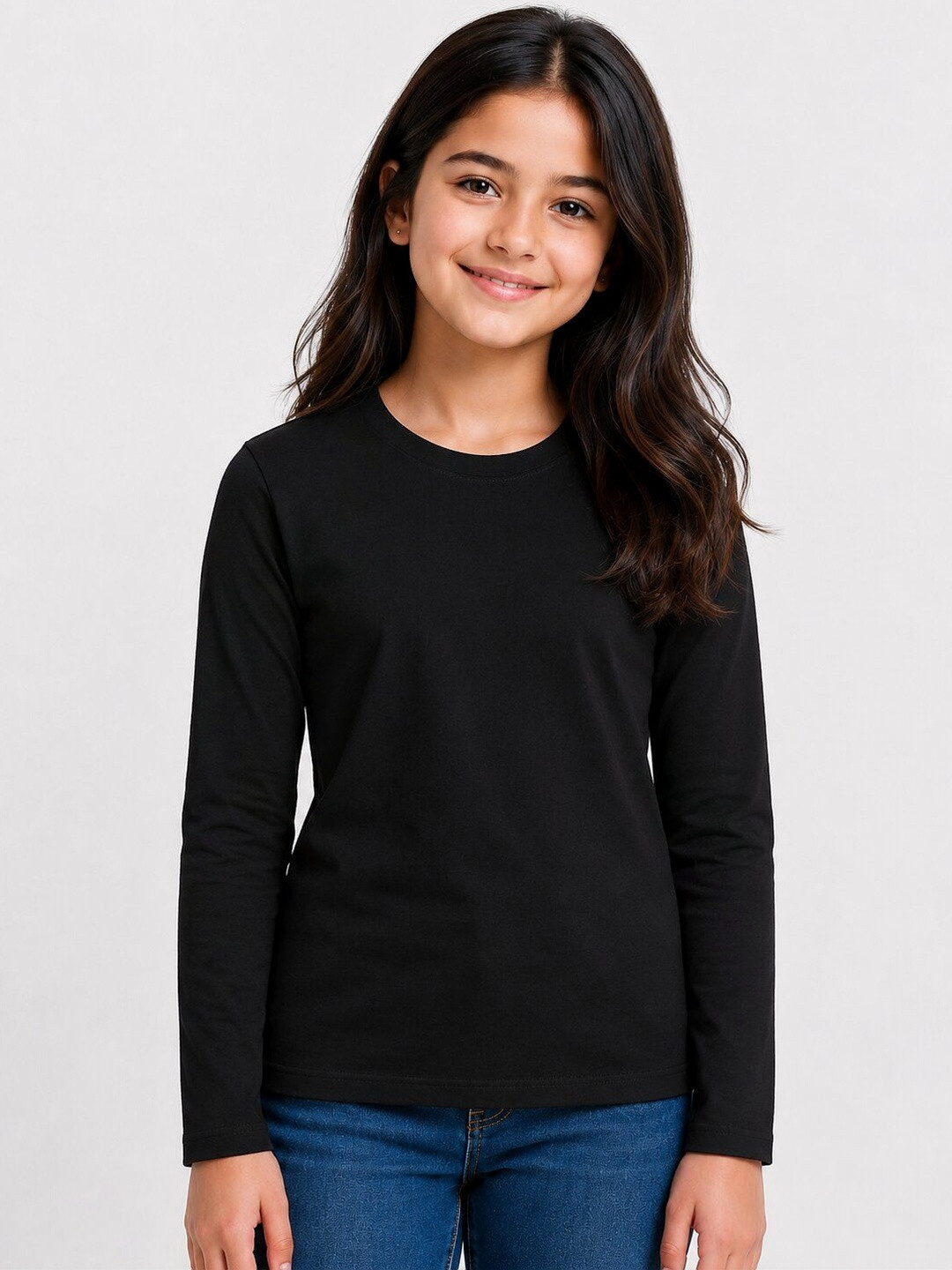 DYCA Girls Black Solid Round Neck Regular Fit T-shirt