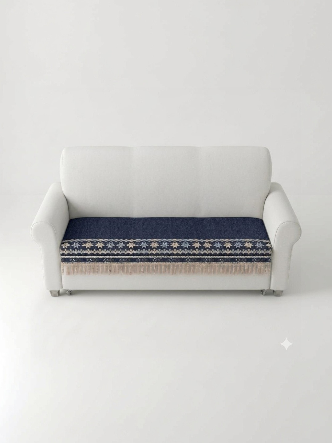 RAINBOW FURNISHINGS Blue & Navy Blue Printed Cotton Blend 3 Piece Sofa Cover Without Arms