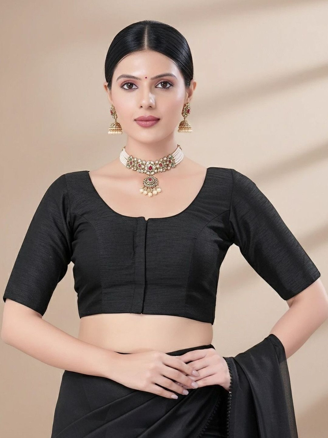 SALWAR STUDIO Round Neck Readymade Padded Saree Blouse