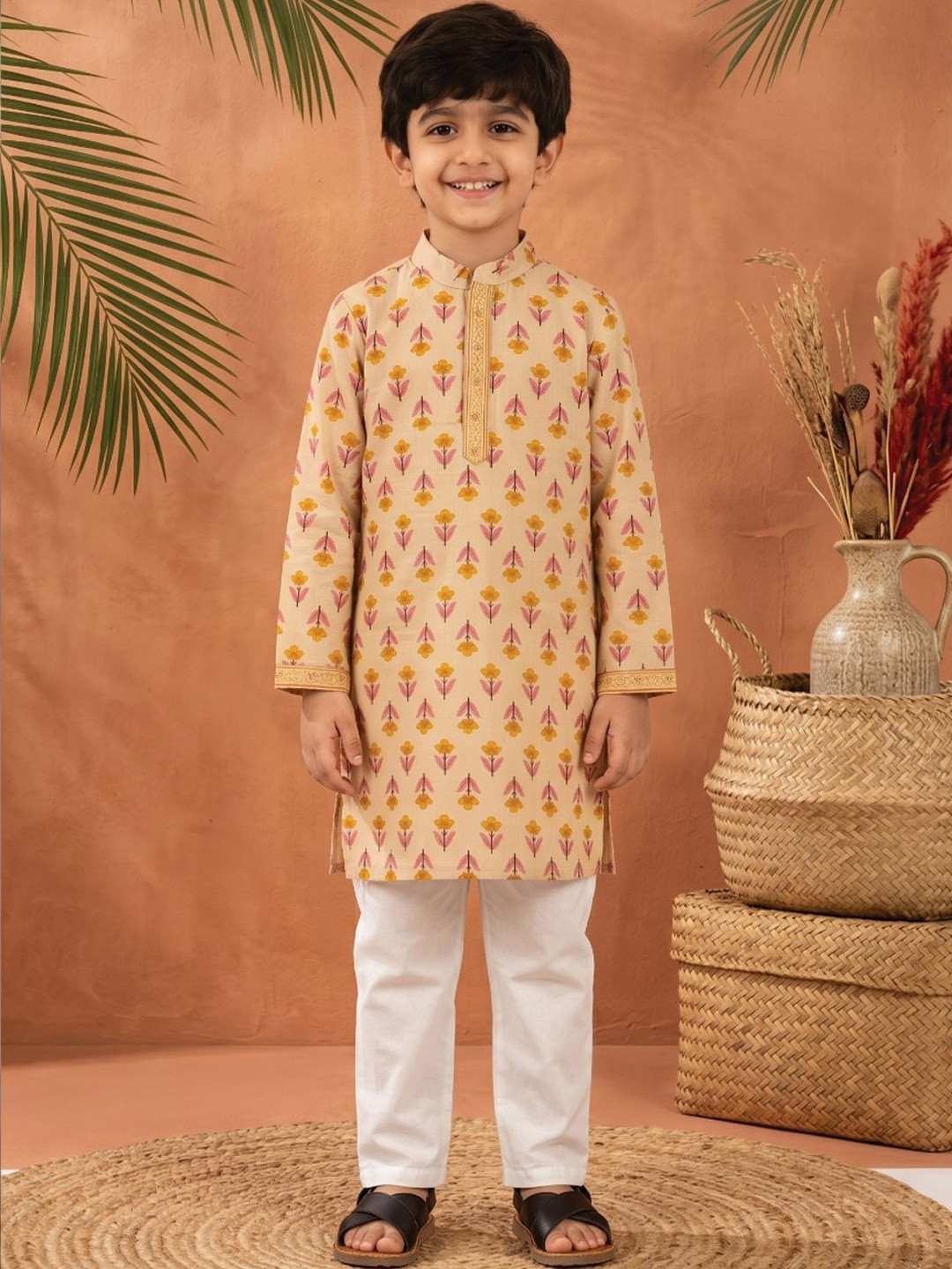 Readiprint Boys Floral Printed Regular Thread Work Pure Cotton Kurta w