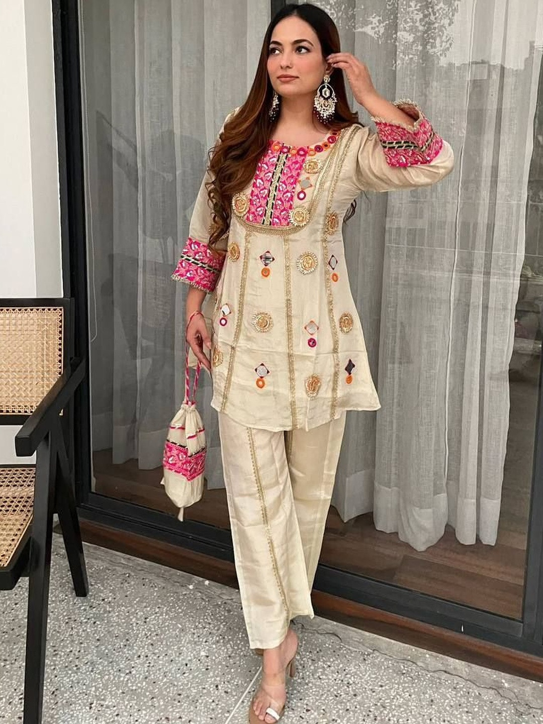 Maruti Tex Embroidered Top With Trousers Co-Ords