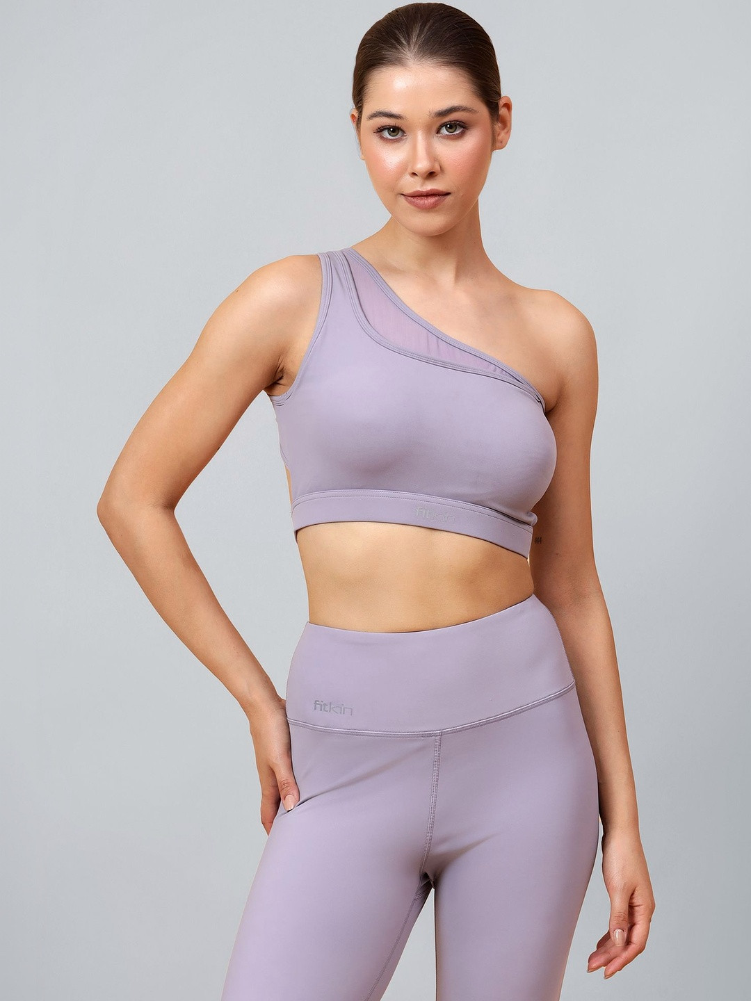 Fitkin Women Grey One Shoulder Sports Bra