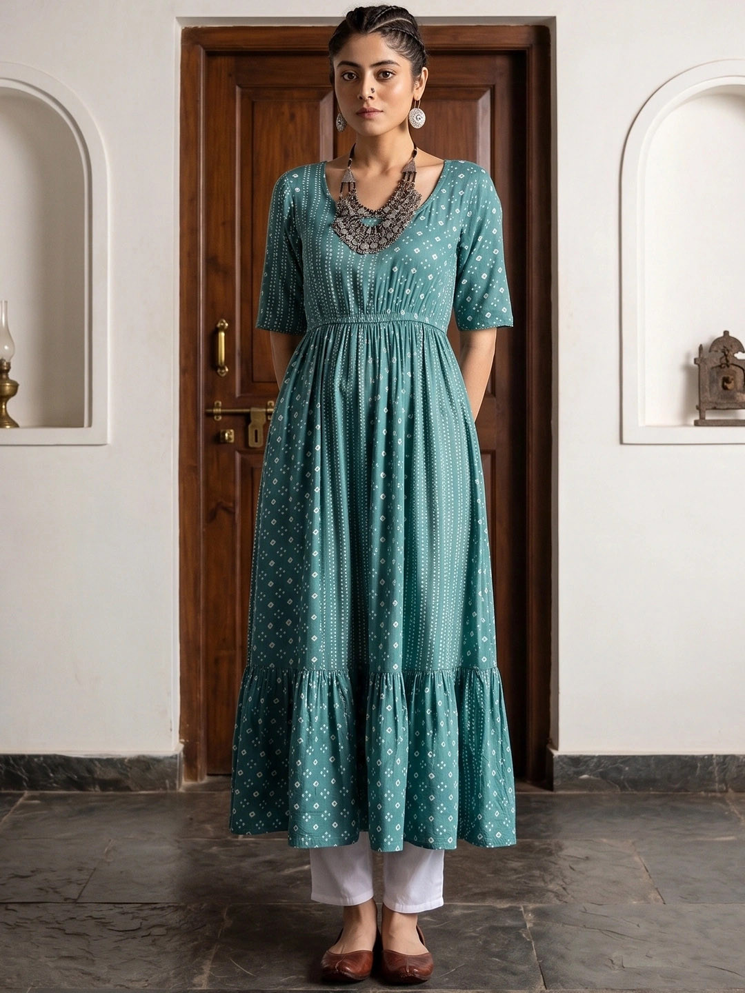Taavi Geometric Printed A-Line Bindu Kurta