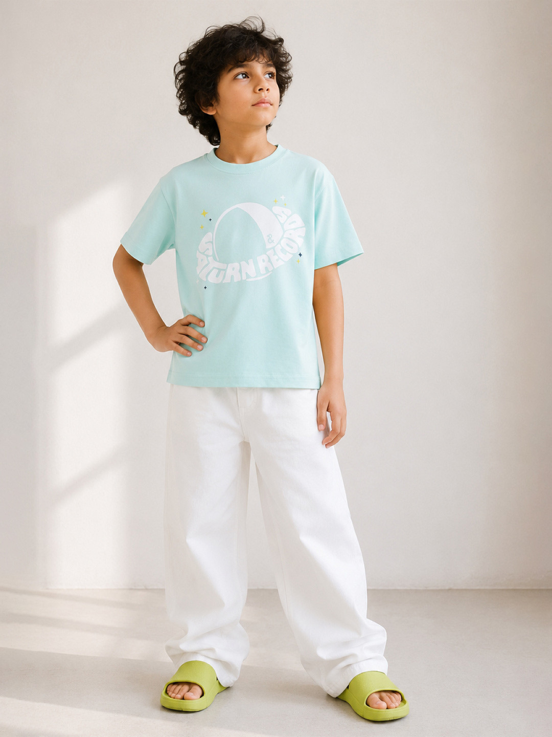 TALES & STORIES Boys Printed Raw Edge Round Neck Cotton T-shirt
