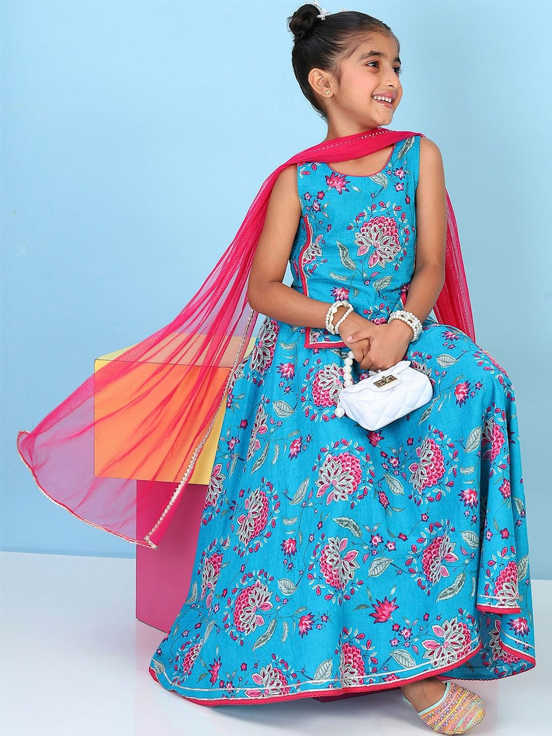 Biba Girls Printed Thread Work Ready to Wear Lehenga & Blouse With Dupatta