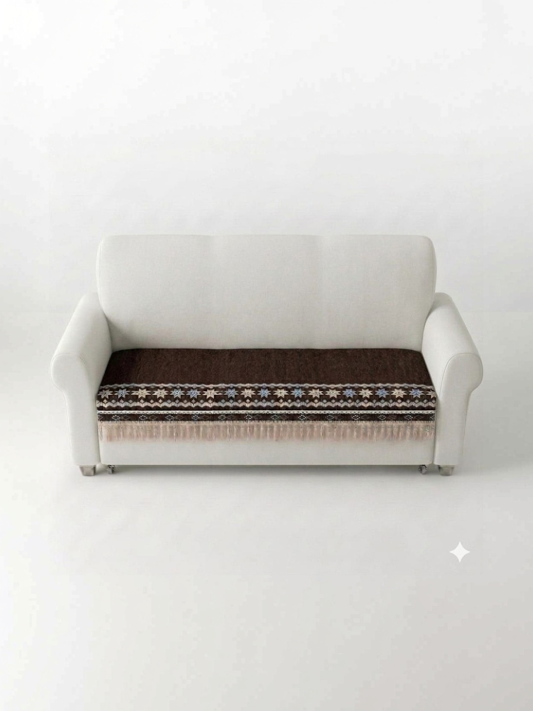 RAINBOW FURNISHINGS Coffee Brown & Brown Printed Cotton Blend 3 Piece Sofa Cover Without Arms