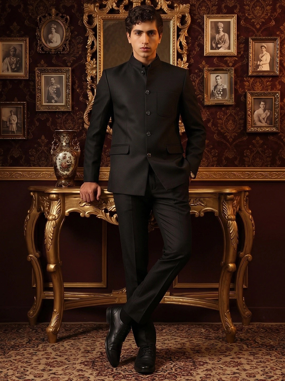 House of Pataudi Self Design Textured Jashn Bandhgala Blazer