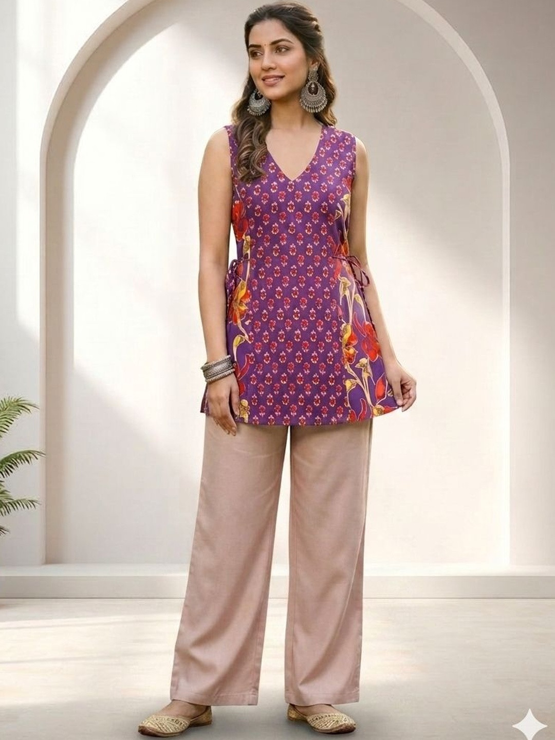SATITHA Floral Printed V-Neck Pure Cotton Kurti