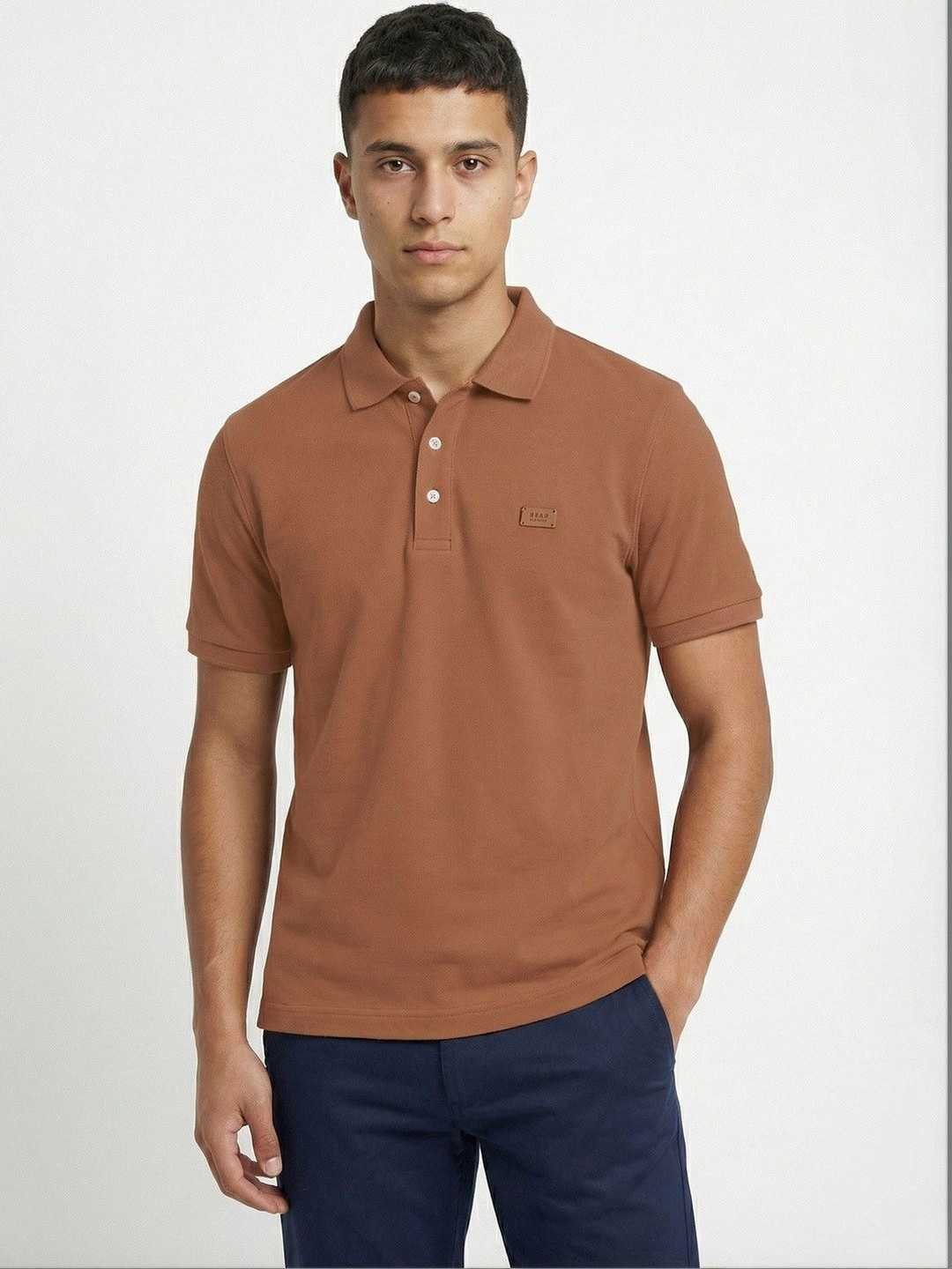 THE BEAR HOUSE Men Cotton Solid Regular Fit Polo T-Shirt