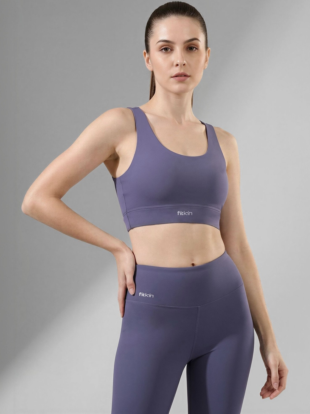 Fitkin Women Midnight Blue Big Belt Sports Bra for Gym & Workout with Smooth Stretch Fit
