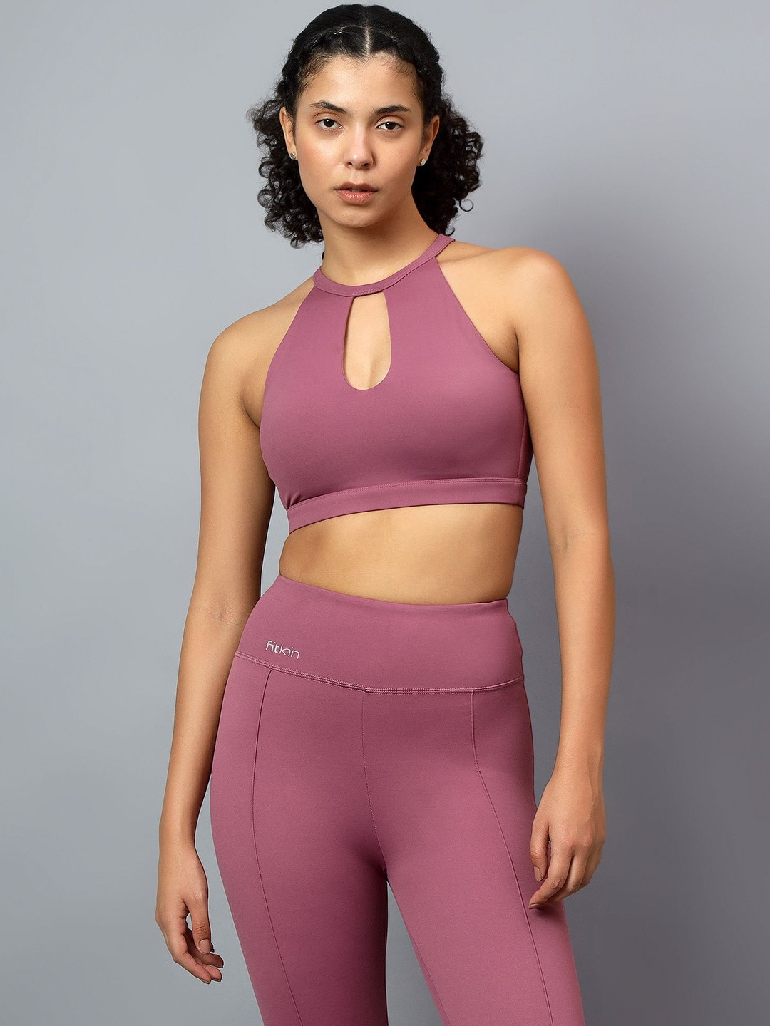 Fitkin Womens Mauve Halter Style Sports Bra