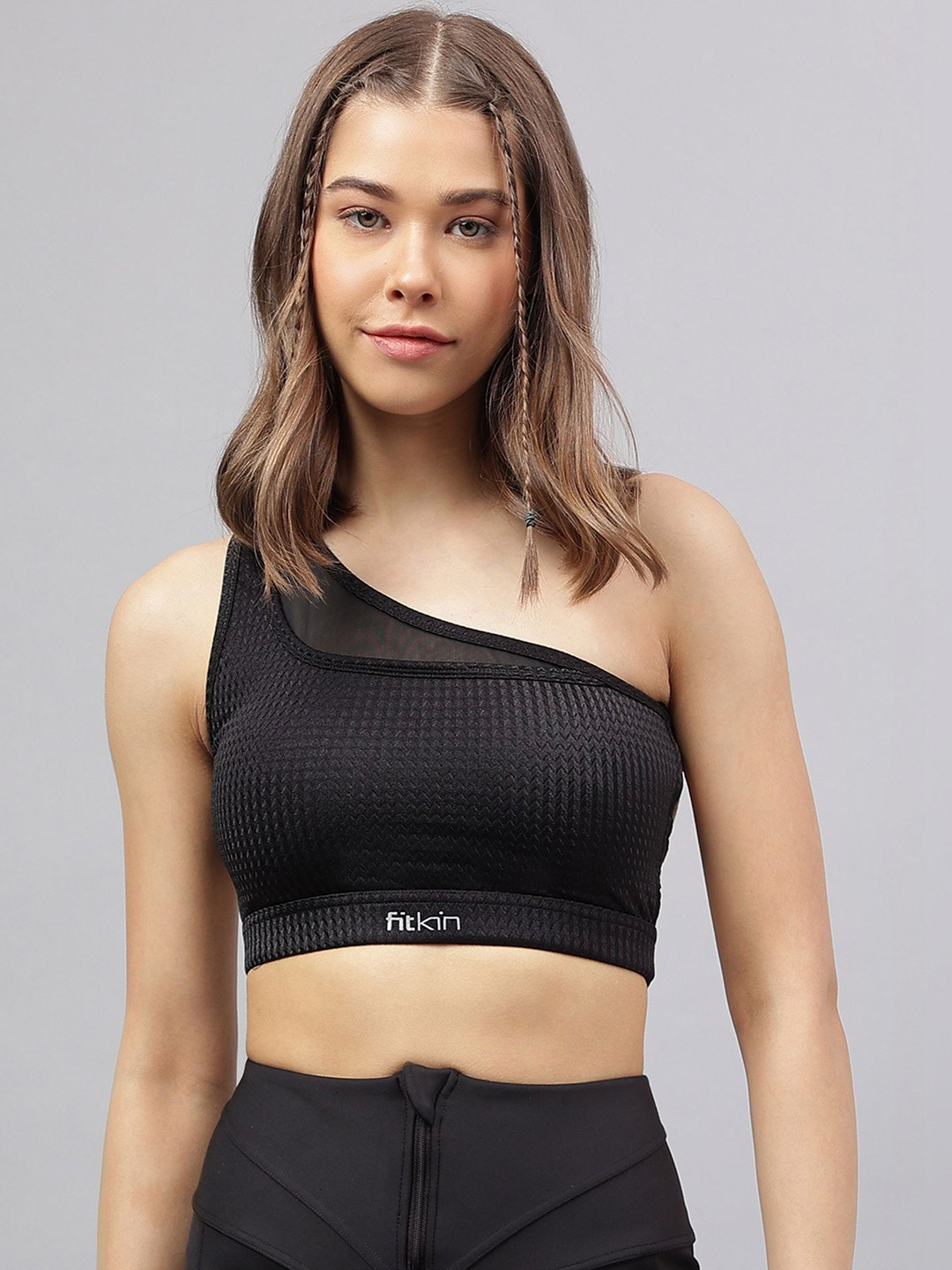 Fitkin One-Shoulder Medium Coverage Anti-Odour All Day Comfort Padded Workout Bra