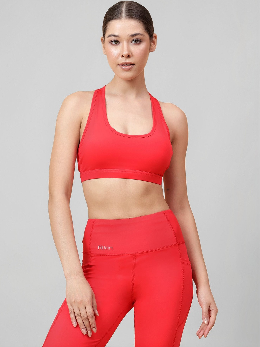 Fitkin Womens Red Back Key Hole Sports Bra