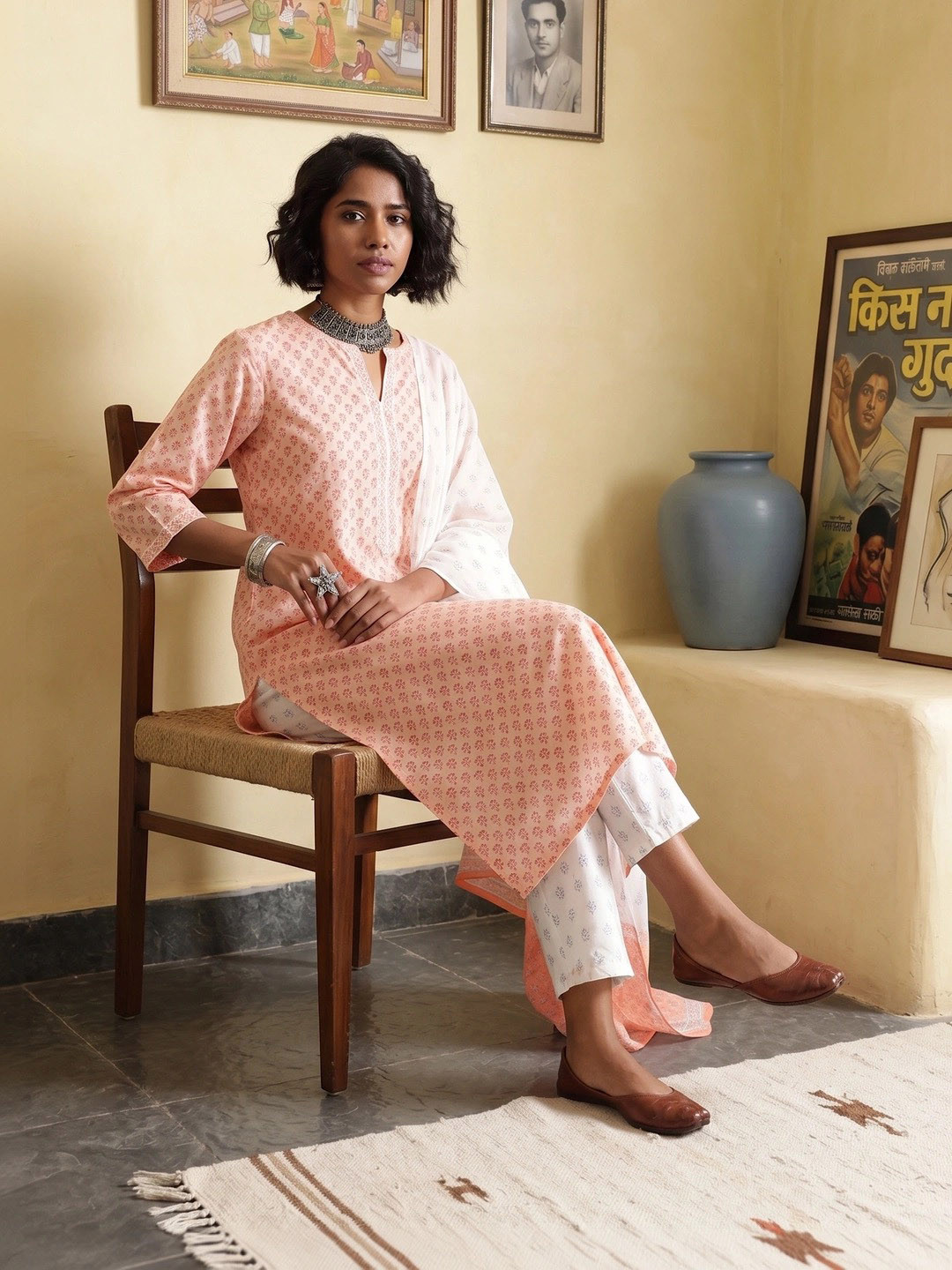 Taavi Indie-Floral Printed Straight Block Print Legacy Kurta with Trousers & With Dupatta