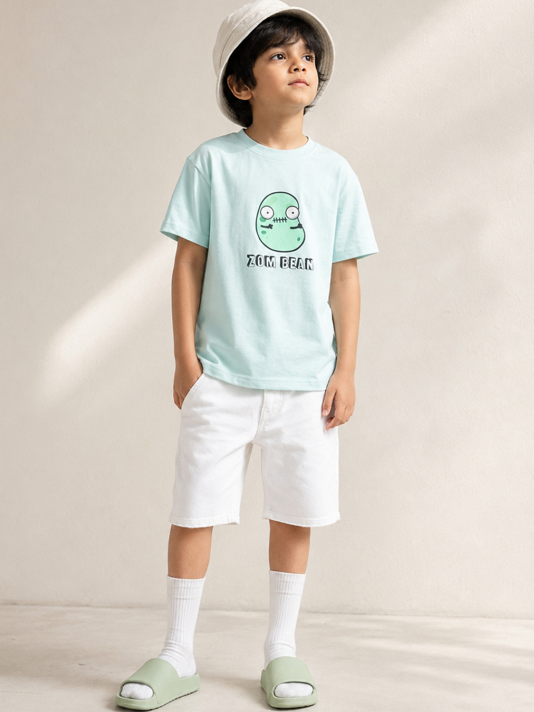 TALES & STORIES Boys Printed Extended Sleeves Raw Edge Round Neck Cotton T-shirt