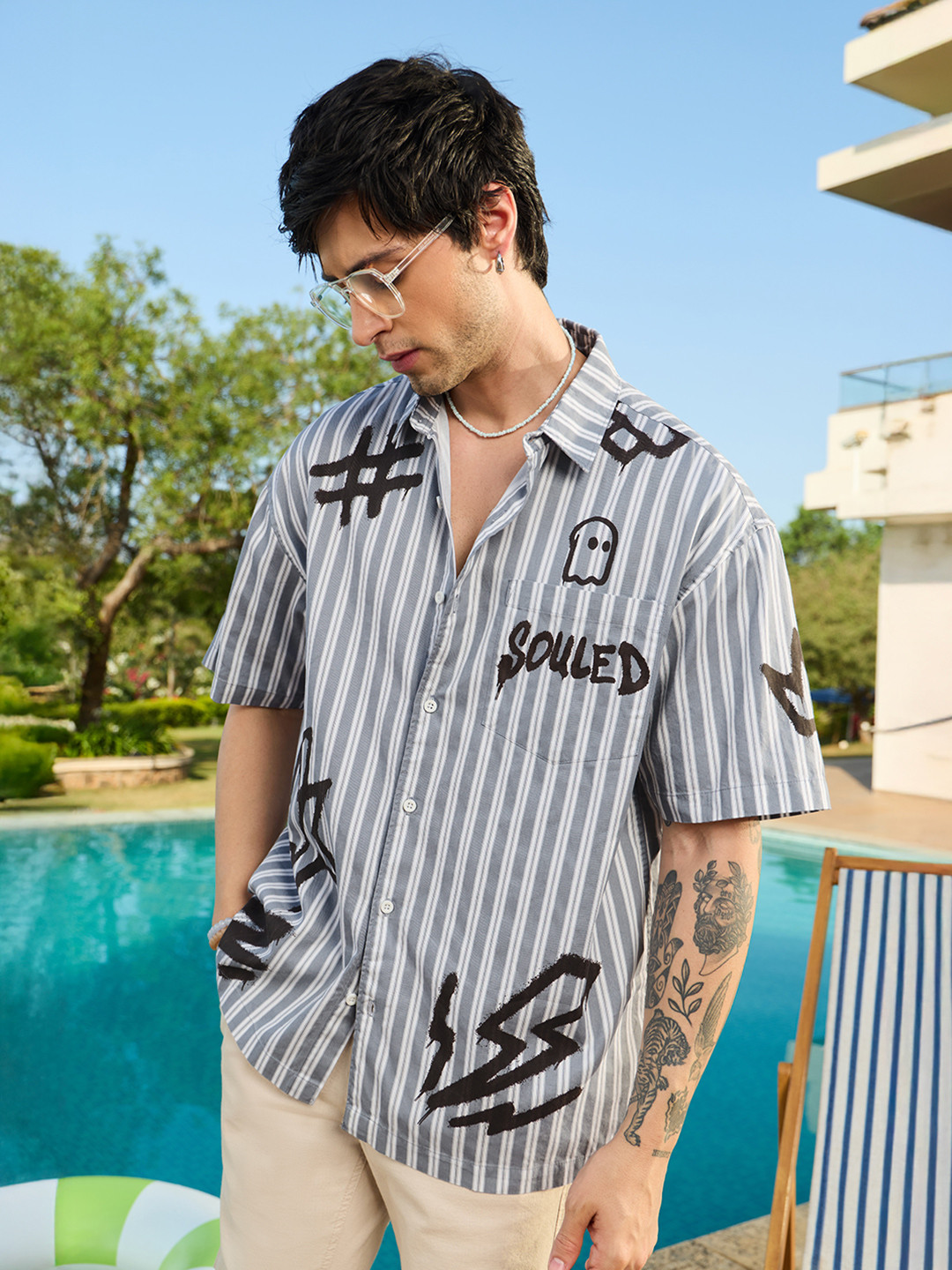 The Souled Store Men Oversized Fit Printed Grey Shirts