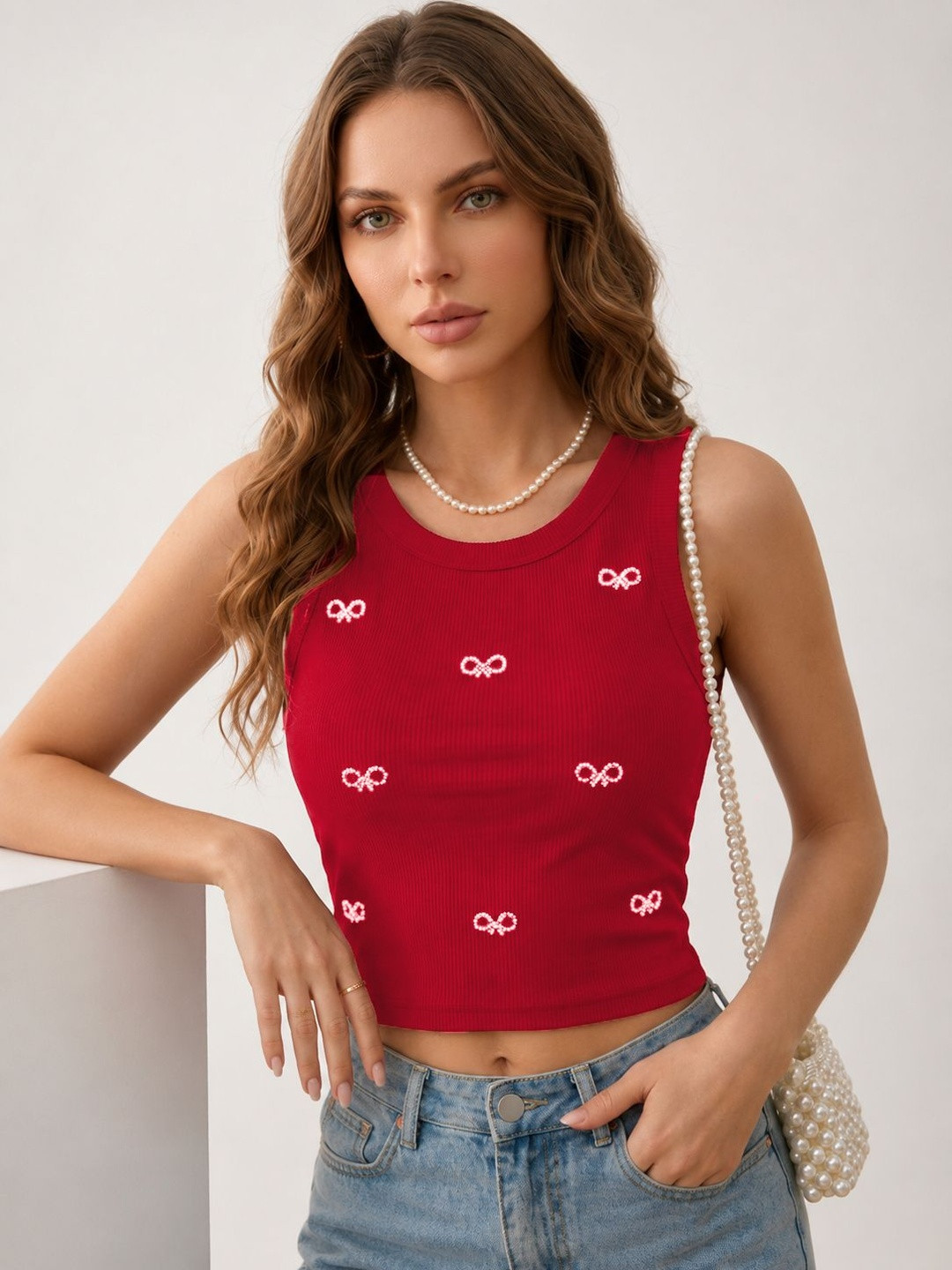 Tivante Embroidered Tank Crop Top