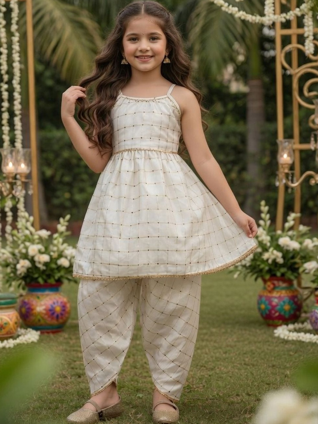 Cutiekins Girl's Regular Gotta Patti Kurta with Dhoti Pants