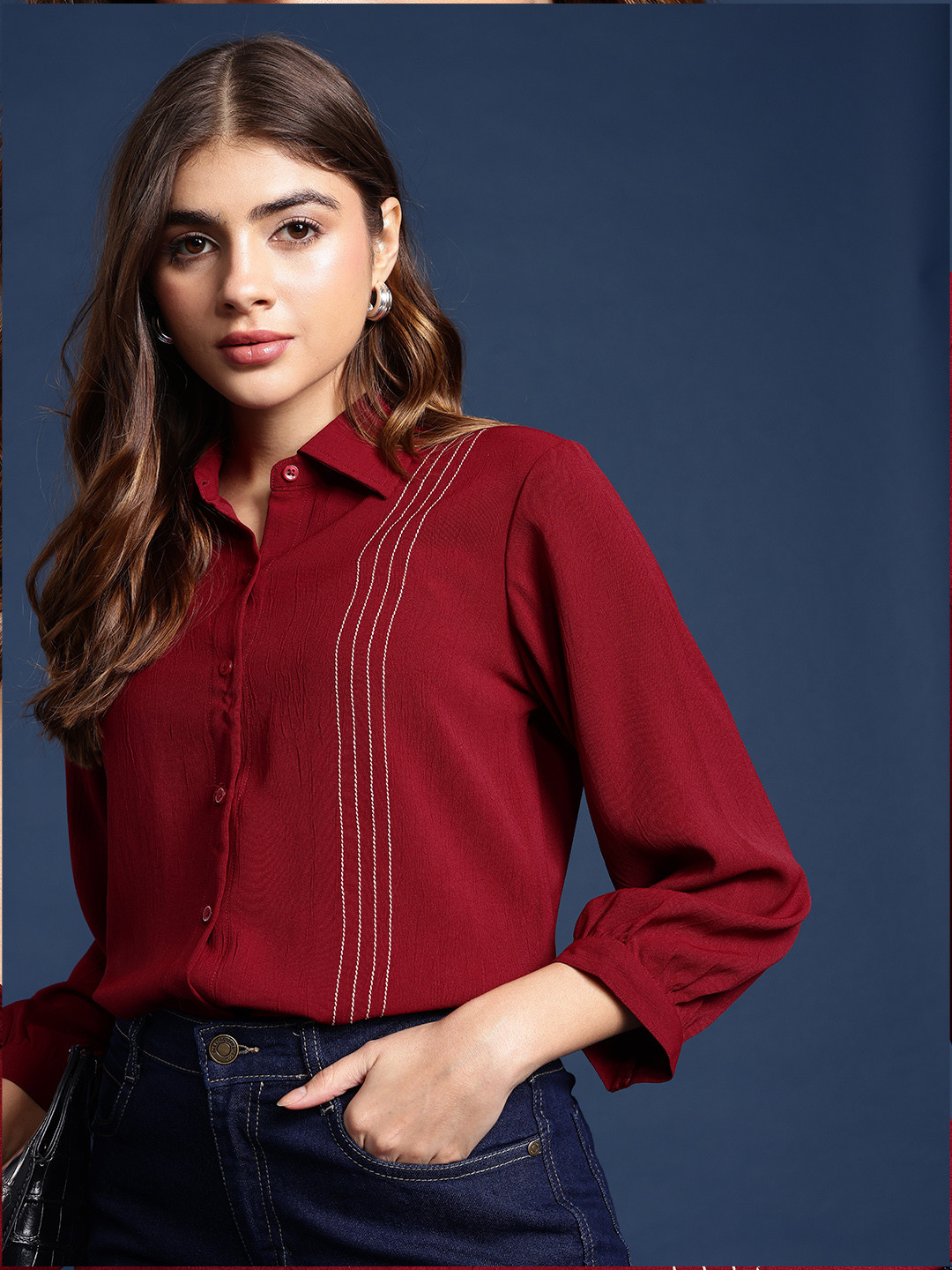 FITHUB Women Casual Regular Sleeves Cotton Shirt