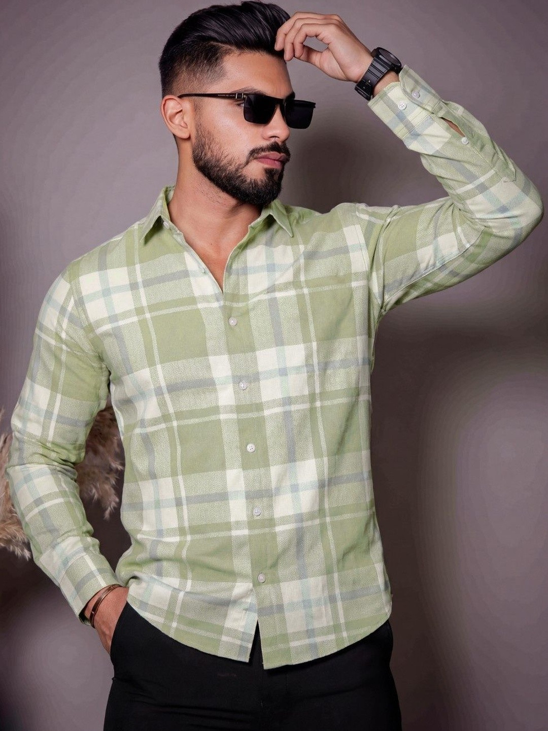CHARLOTTE GRACIOUS Men Comfort Slim Fit Tartan Checks Checked Casual Shirt
