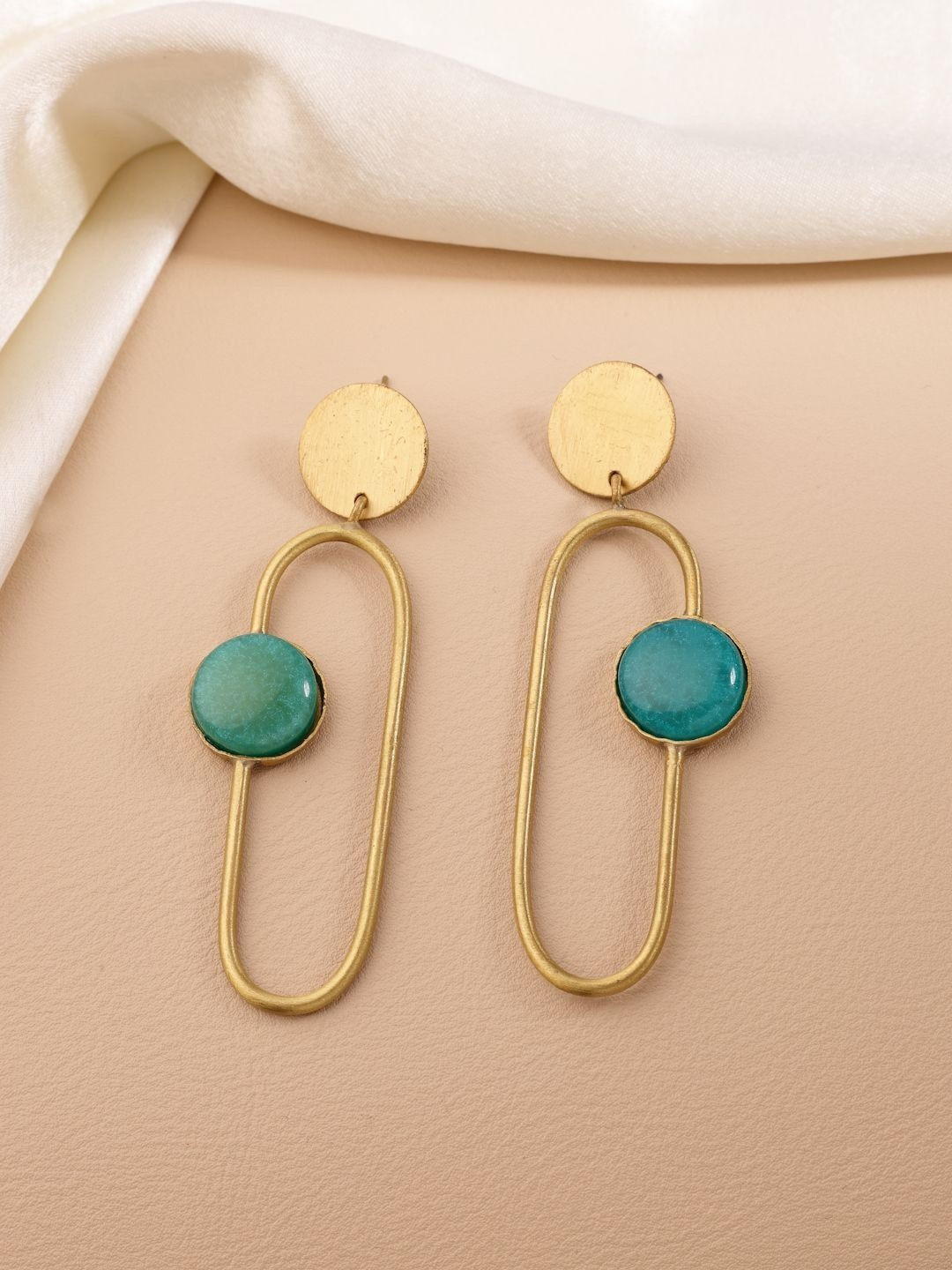 OZ Jewels Gold-Plated Minimal Geometric Oval Design Drop Earrings