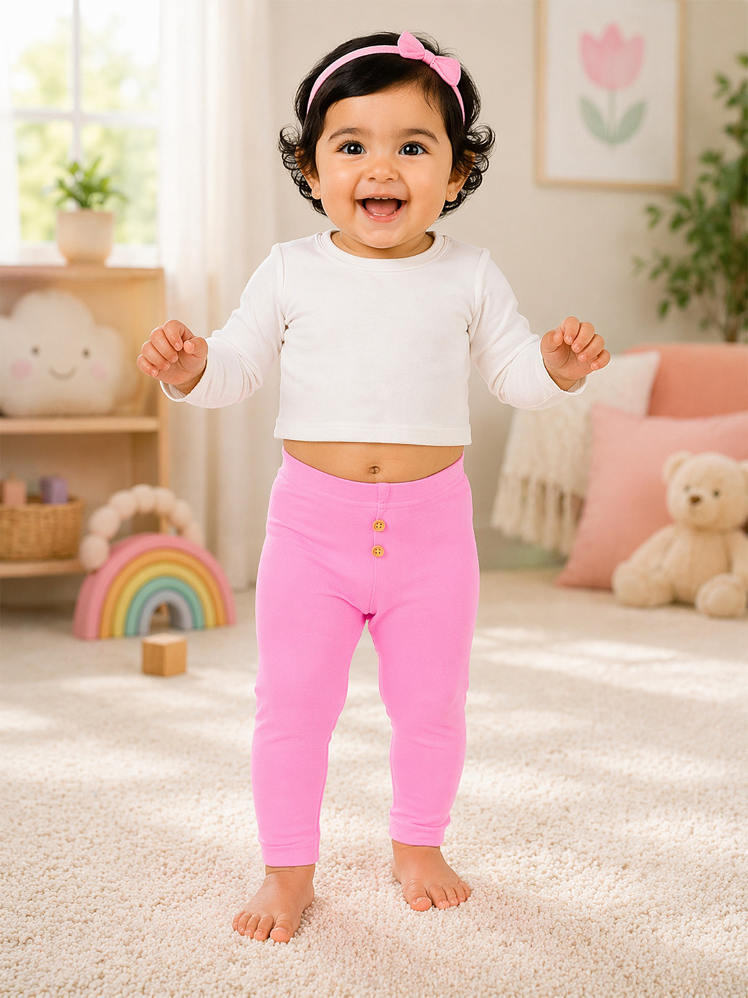Bodycare Kids Girls Cotton Solid Mid-Rise Legging Regular Fit Inner Elastic Track Pants