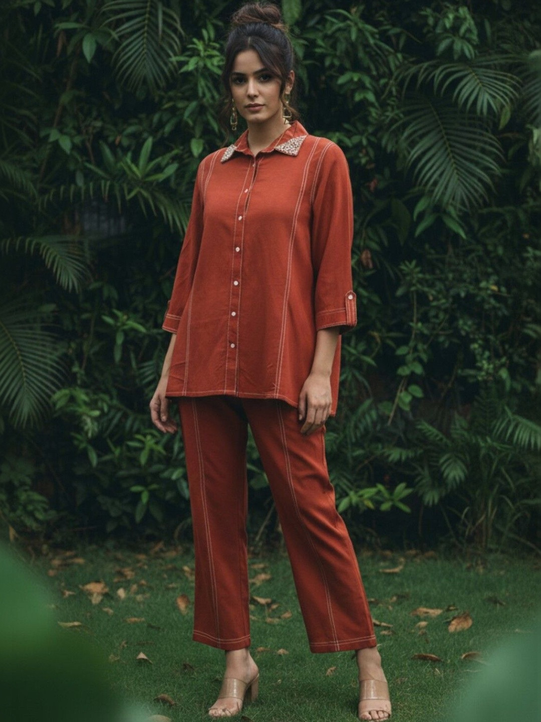 AUTUMN LANE Cotton Solid Shirt with Trousers