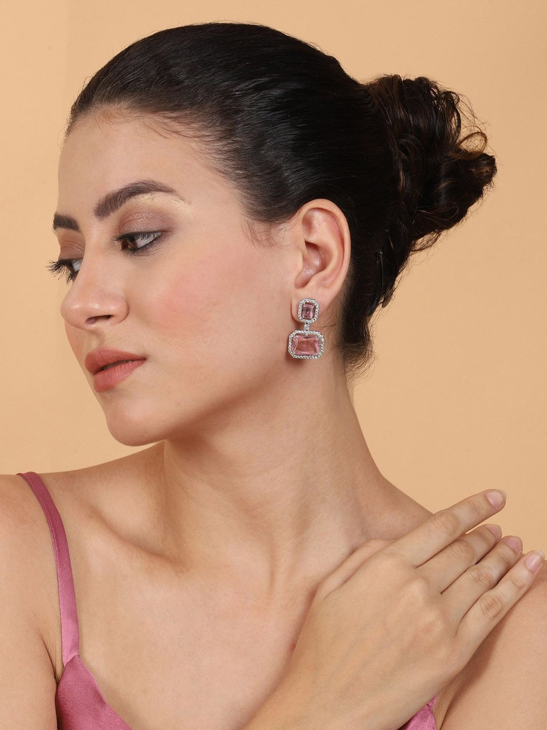 StileAdda Silver-Plated Geometric Drop Earrings