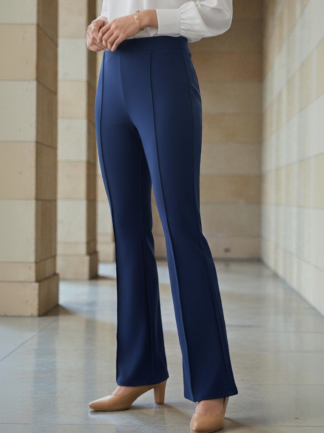 FUBACK Women Relaxed Straight Leg High-Rise Trousers