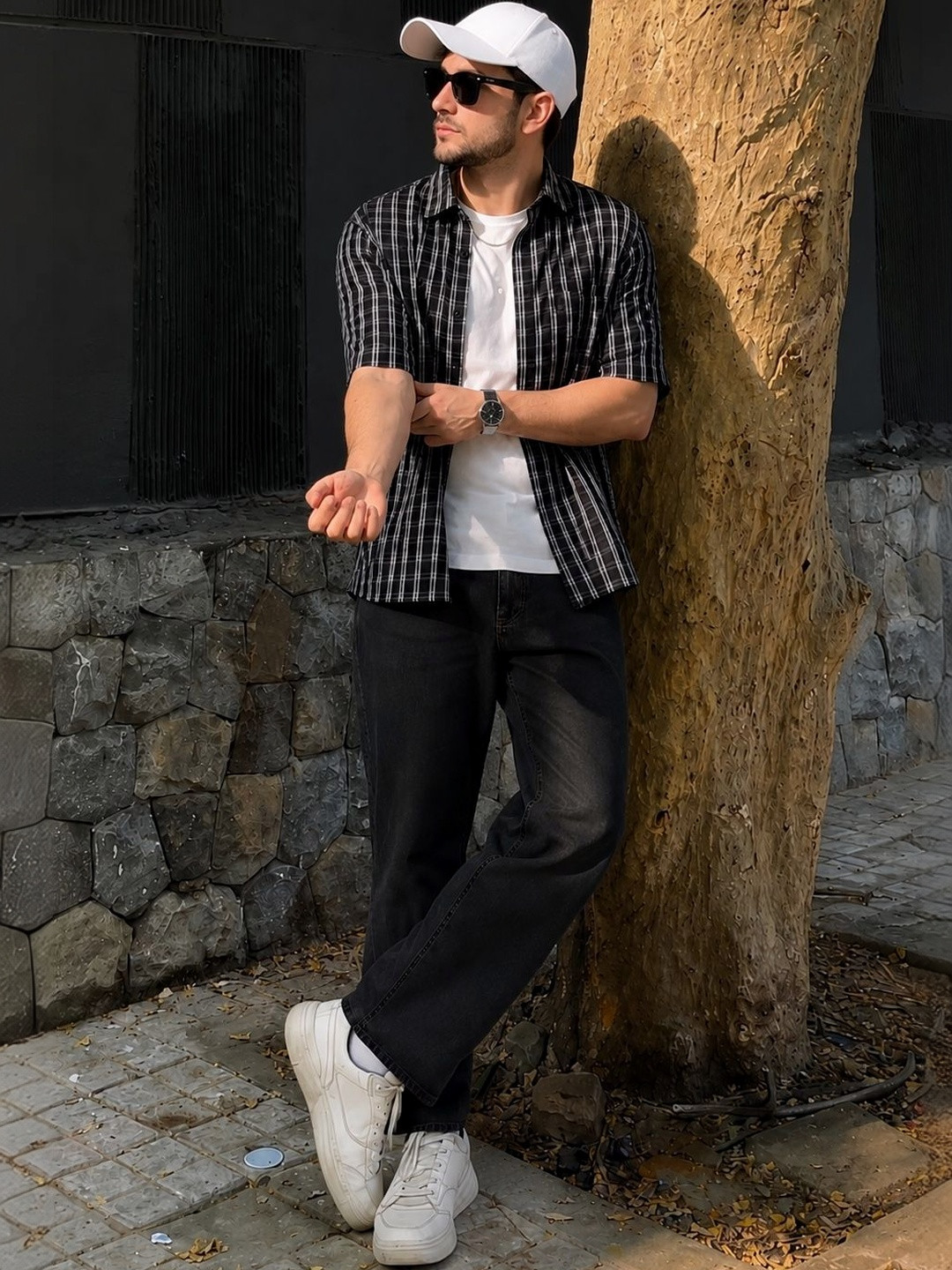 XKIND Men Classic Windowpane Checked Casual Shirt