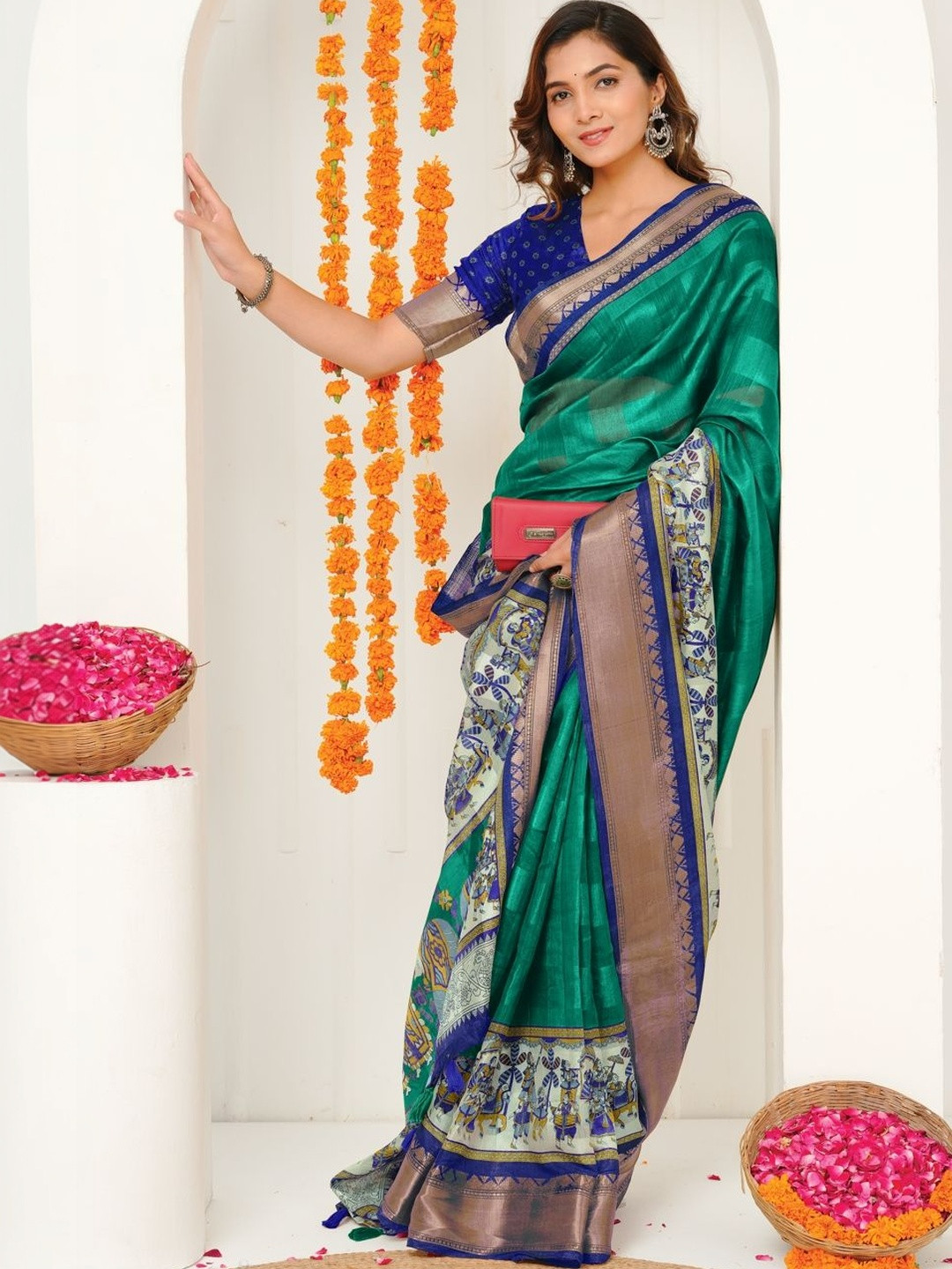 KALINI Ethnic Motifs Silk Cotton Handloom Saree