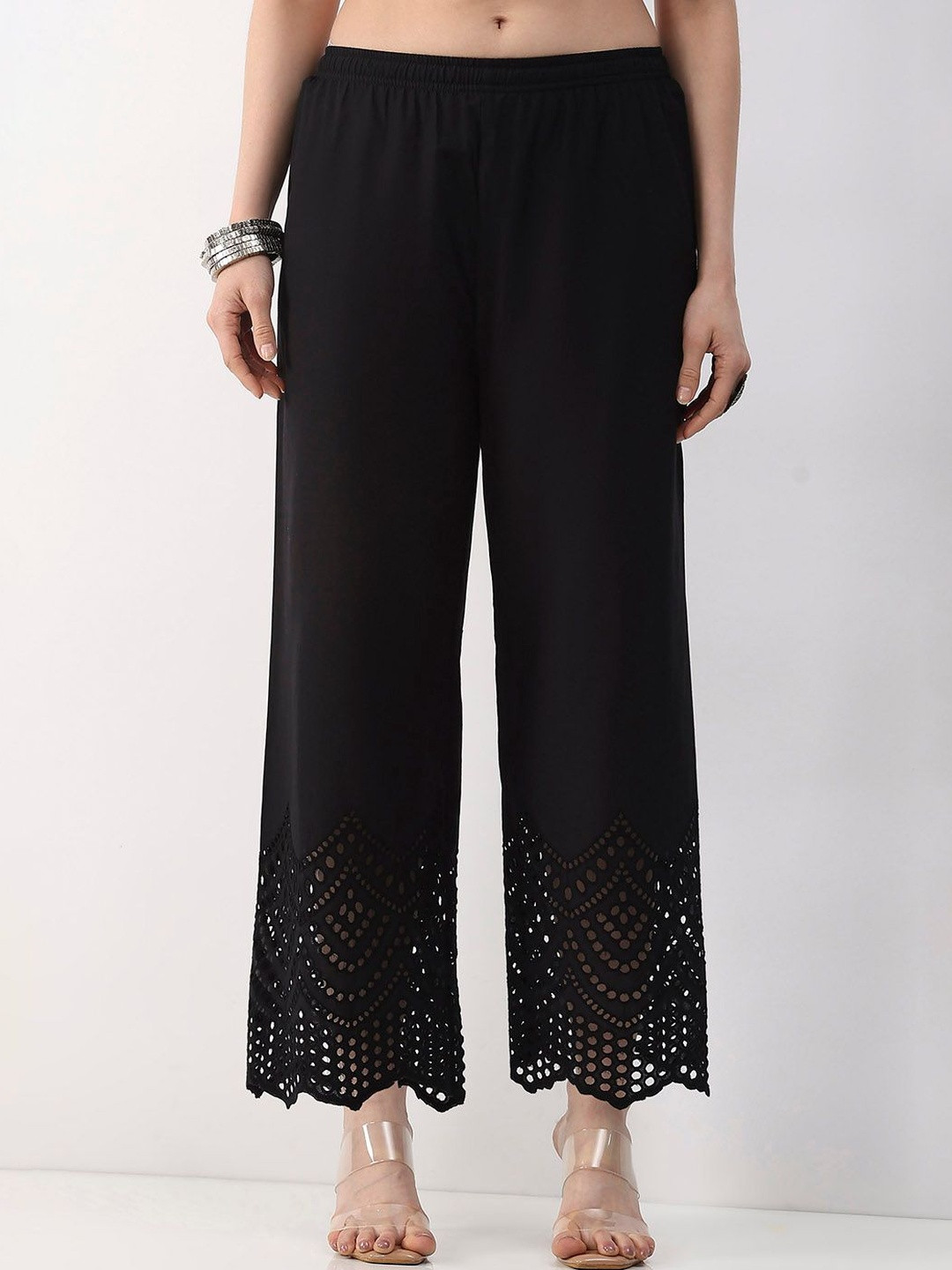Biba Women Embellished Knitted Cropped Ethnic Palazzos