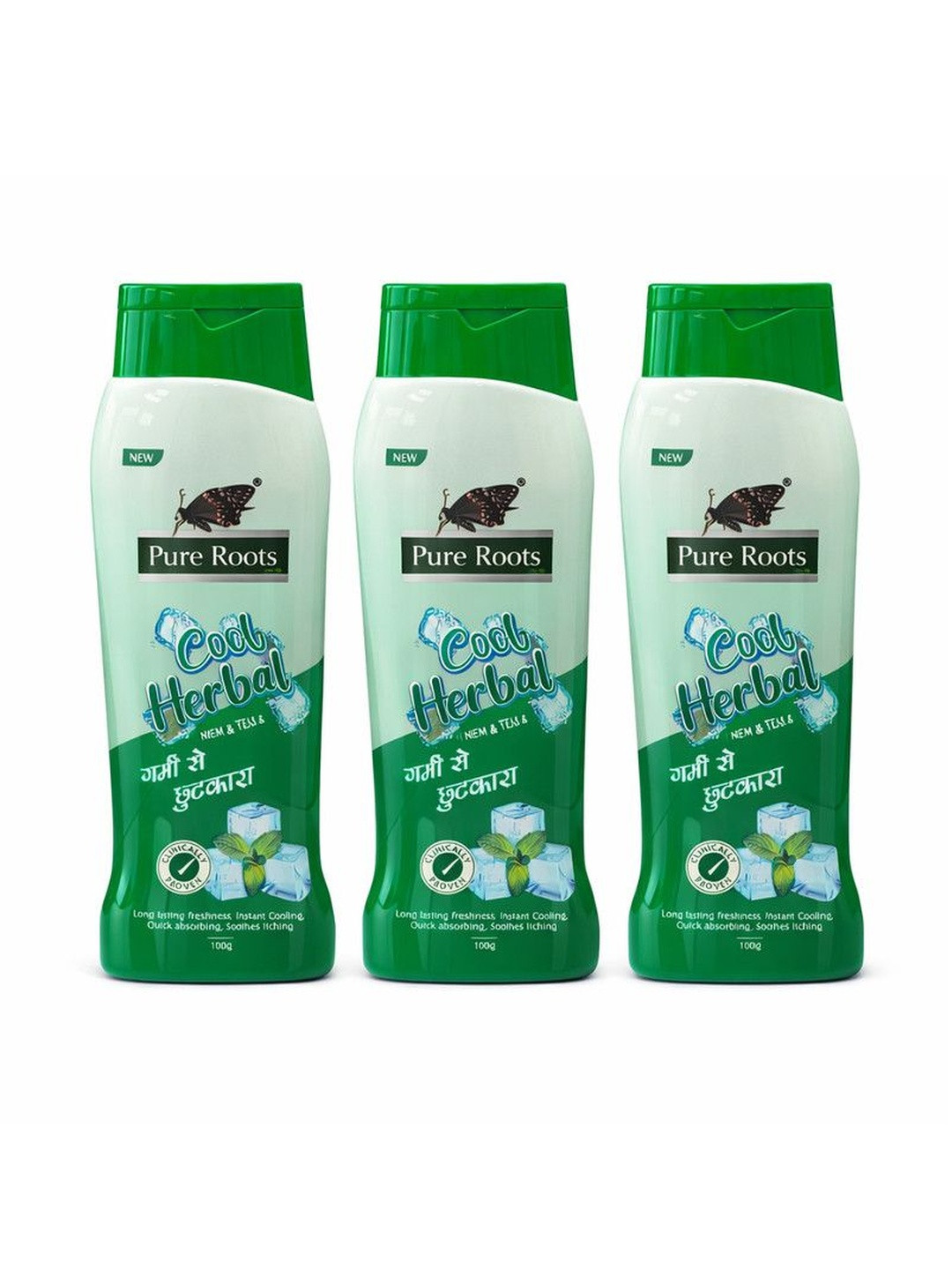 pure roots Set Of 3 Cool Herbal Talcum Powder - 100 g Each