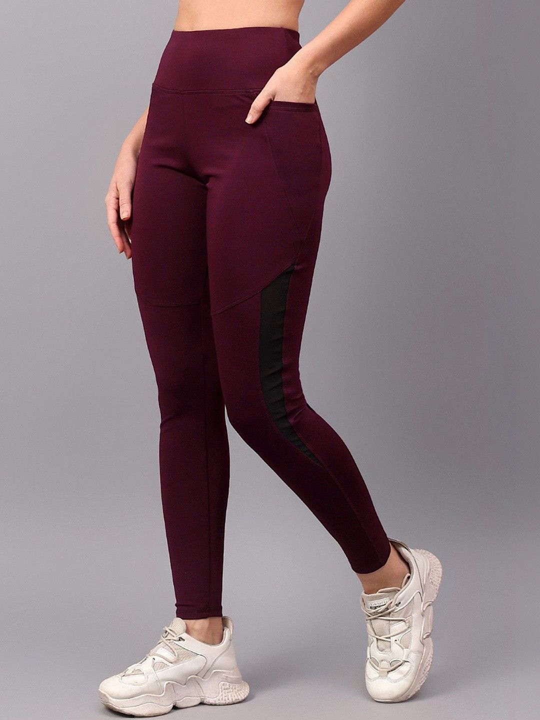 COSVOS Knitted Ankle Length Gym Tights With Mesh Detailing