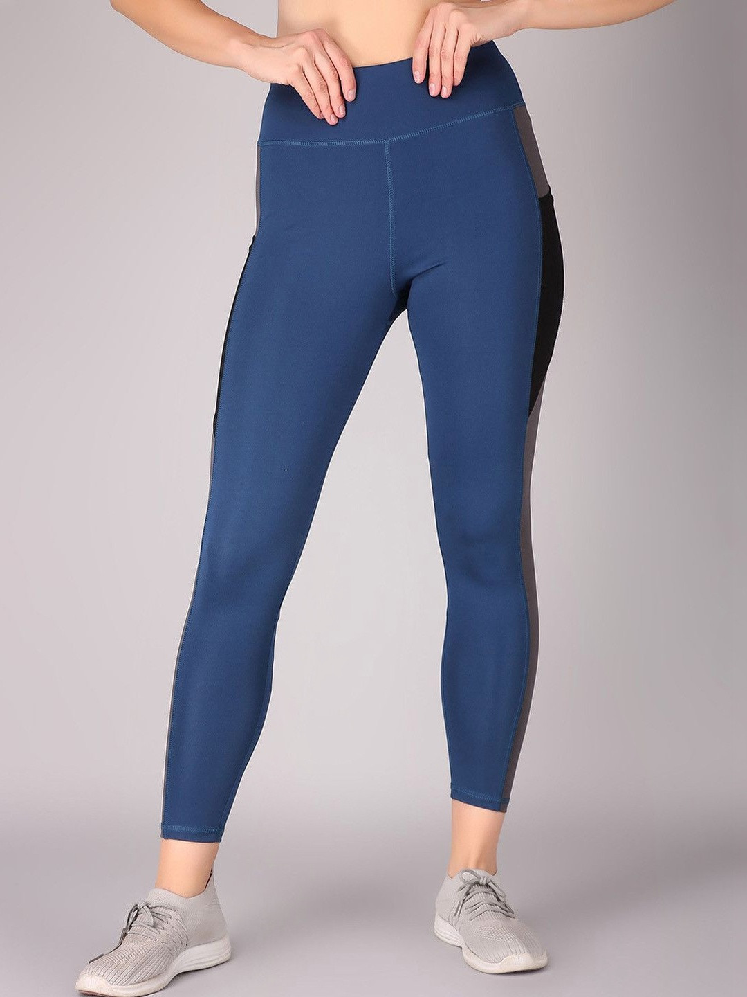 COSVOS Women Colourblocked Dry Fit Antimicrobial Ankle Length Gym Tights