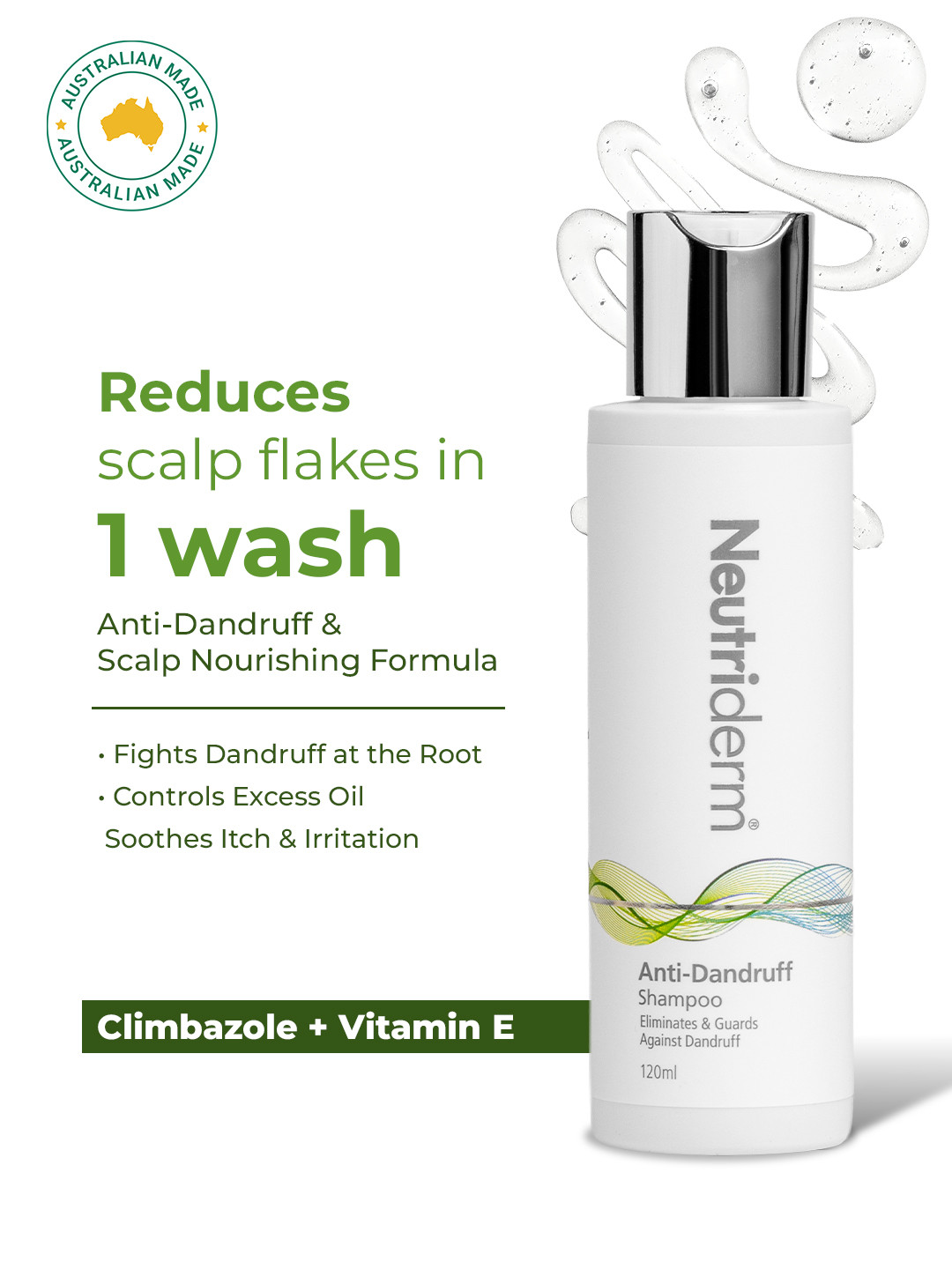 Neutriderm Anti-Dandruff Shampoo Gentle Cleansing for Dry Flaky Scalp 120ml