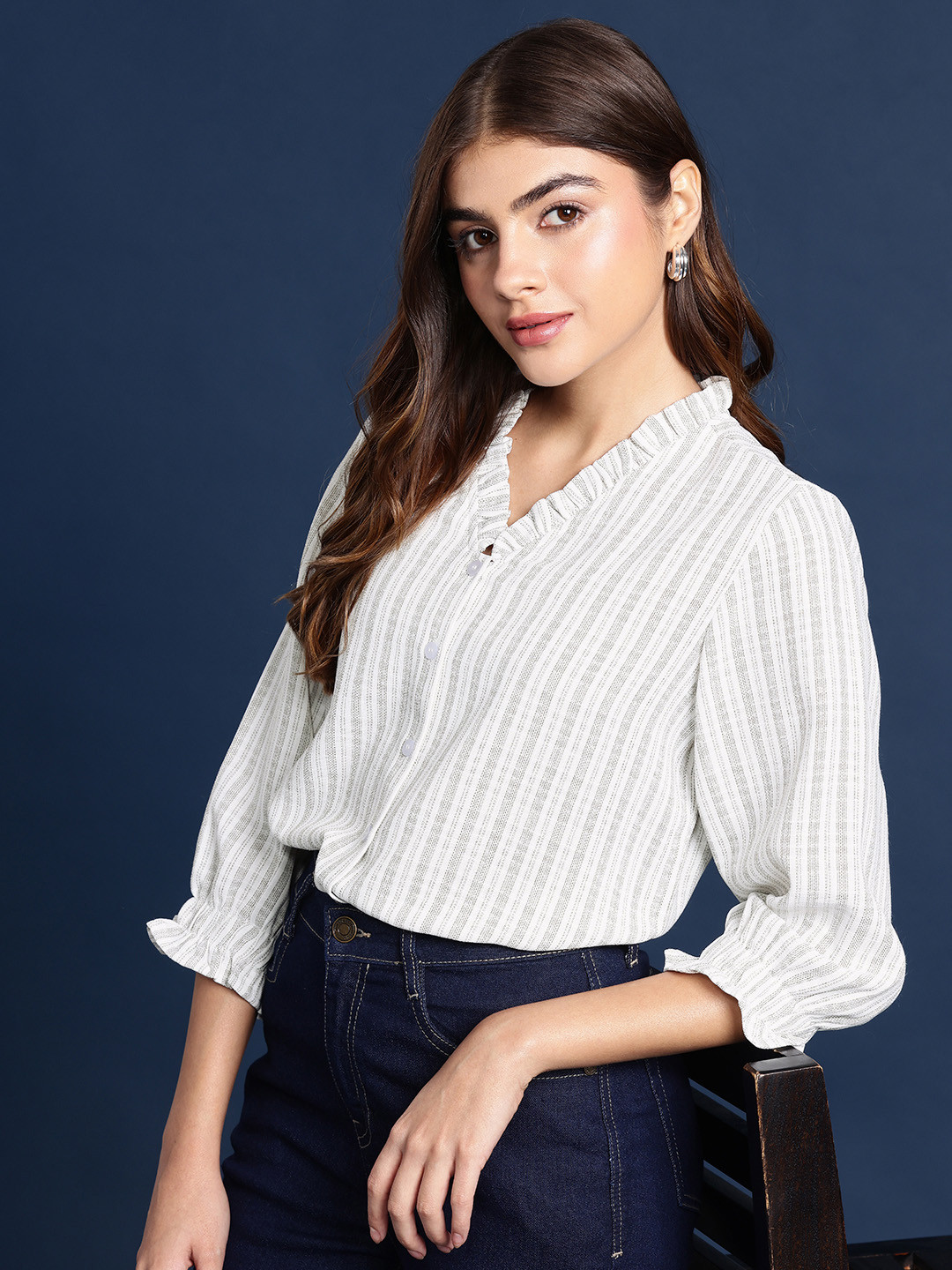 FITHUB Women Striped Regular Sleeves Casual Shirt