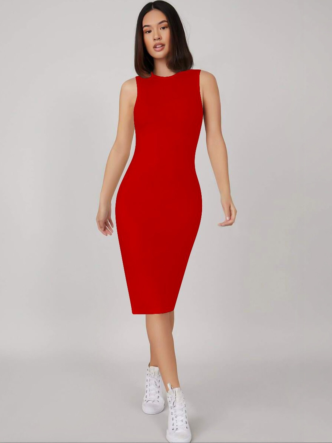 SZN Round Neck Sleeveless Midi Bodycon Dress