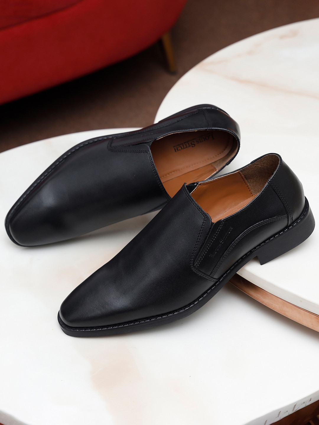 LOUIS STITCH Men Rosewood Premium Italian Leather Formal Monk Shoes