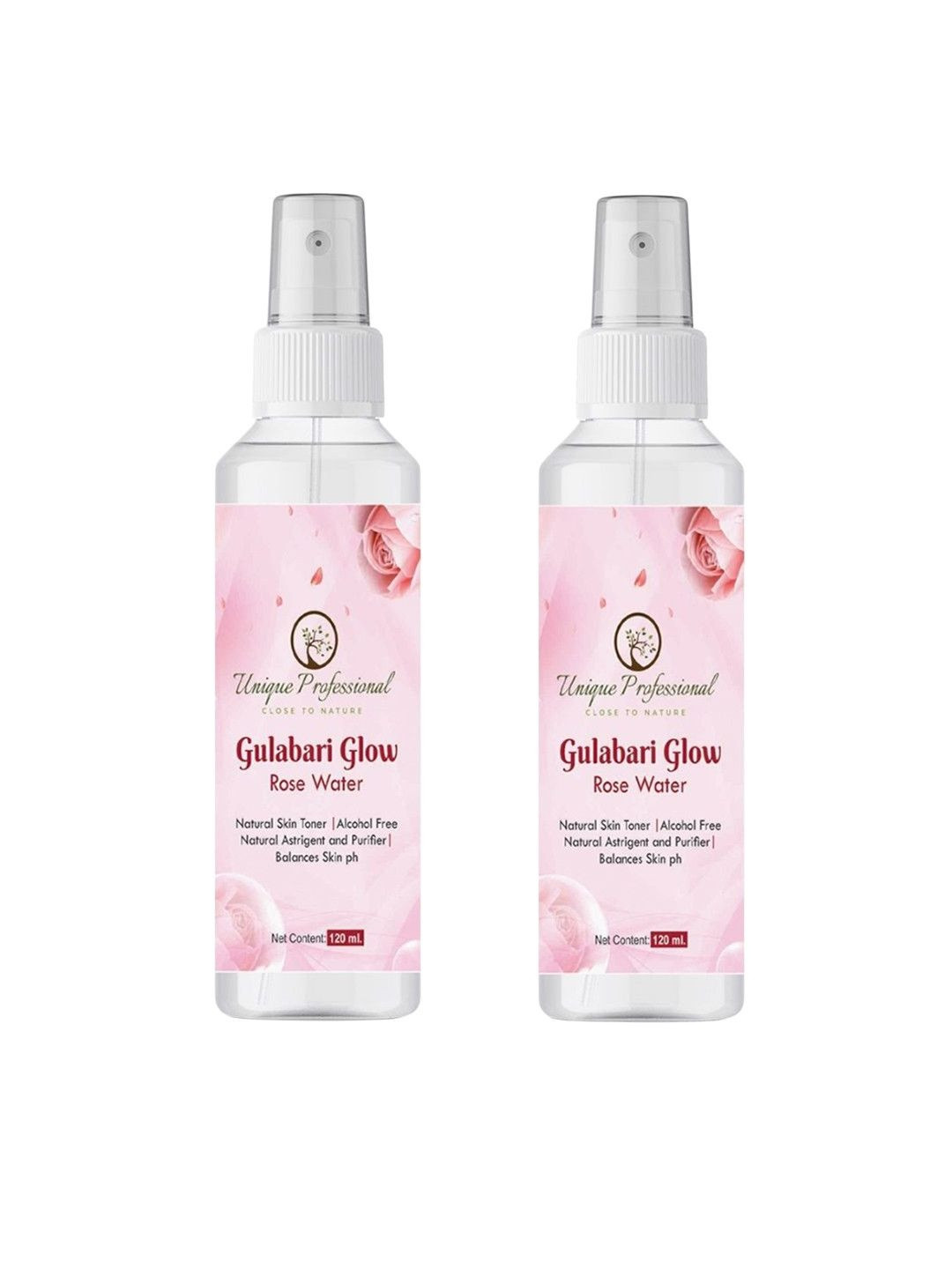UNIQUE PROFESSIONAL Set Of 2 Gulabari Glow Rose Water Toner - 120 ml Each