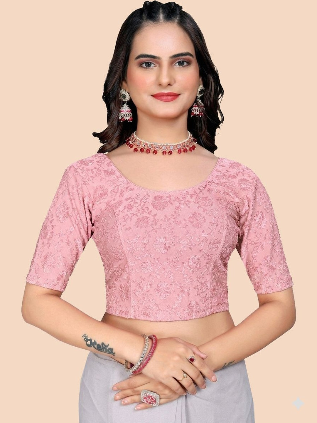 SHREEJI DESIGNER Woven Design Fully Strechable Saree Blouse