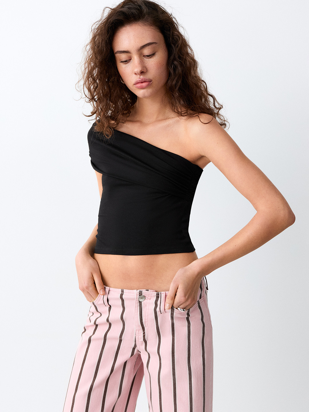 Mango MNG One Shoulder Asymmetric Crop Top
