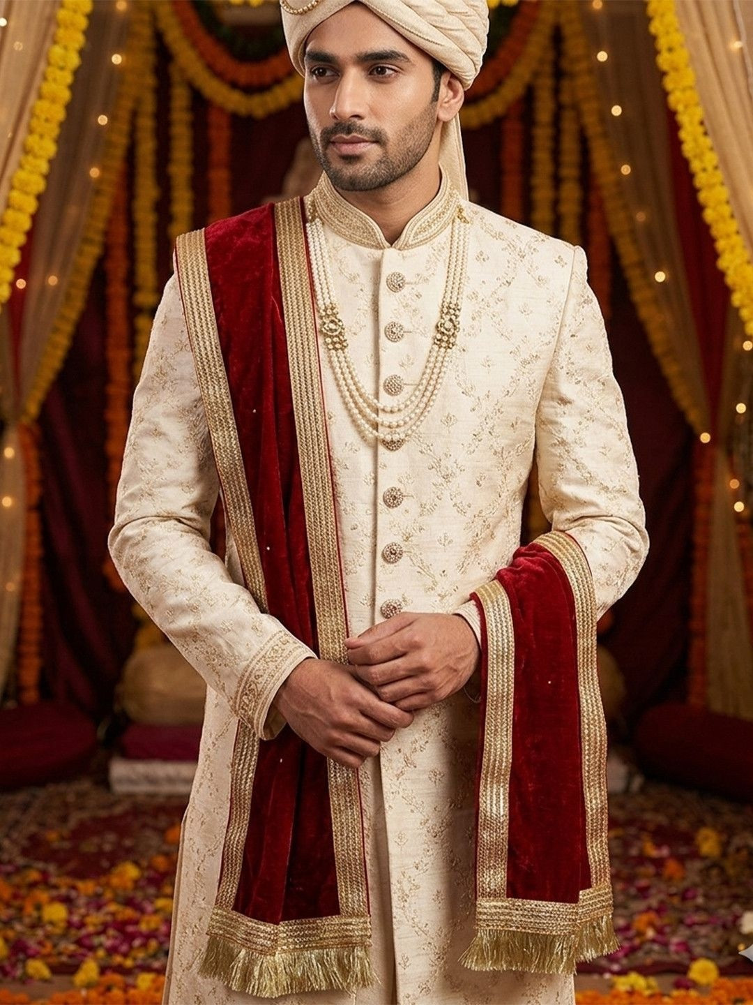 Navti Creations Men Velvet Dupatta With Embellished Border