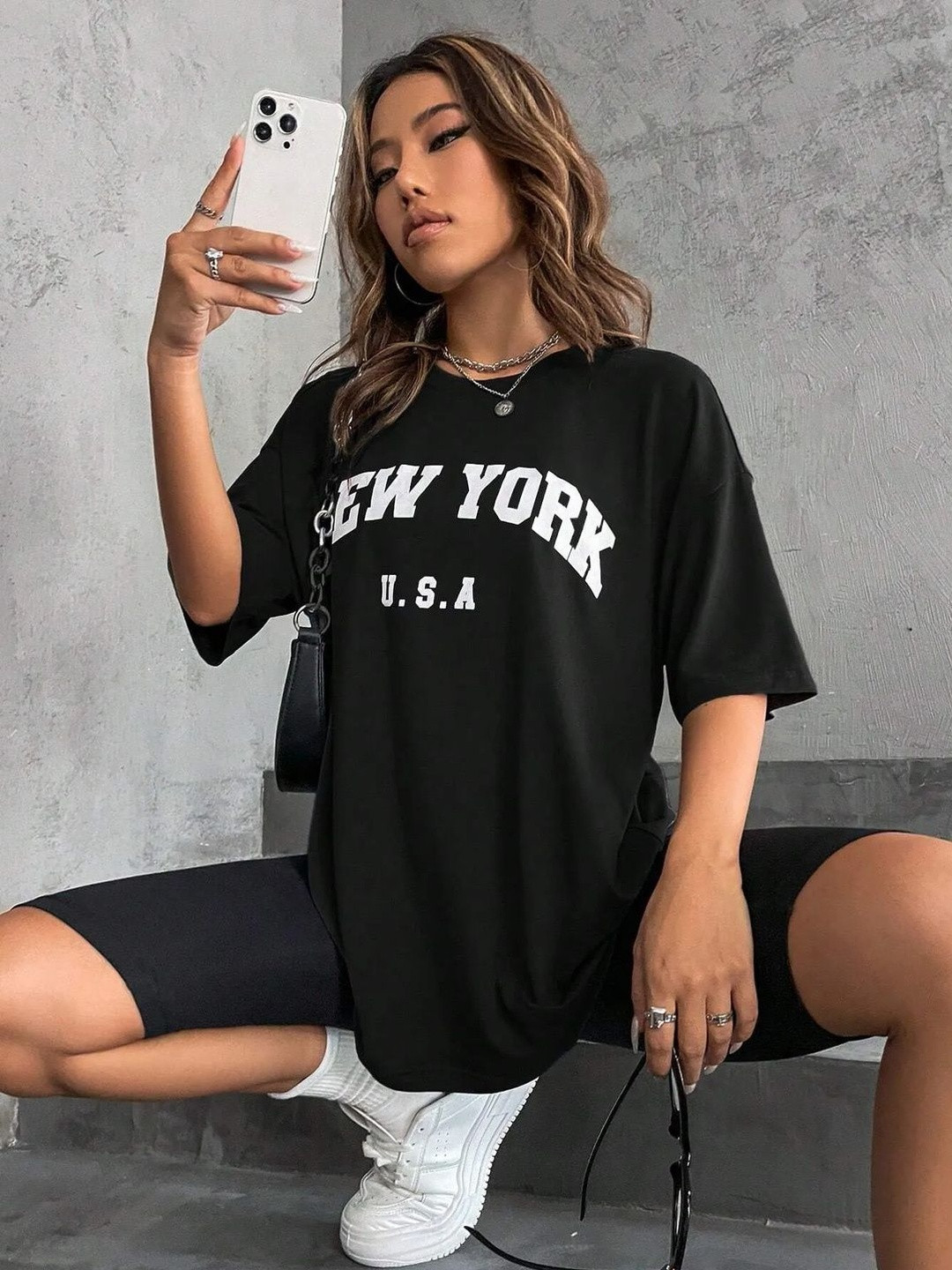 Mark tp Women Typography Printed Drop-Shoulder Sleeves T-shirt