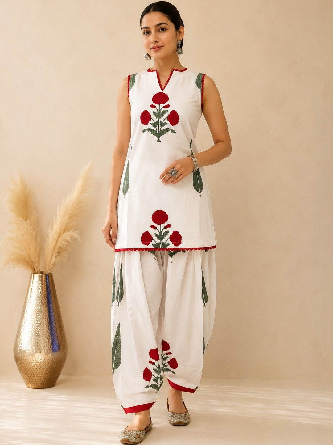DEASHA INDIA Cotton Embroidered Tunic with Trousers